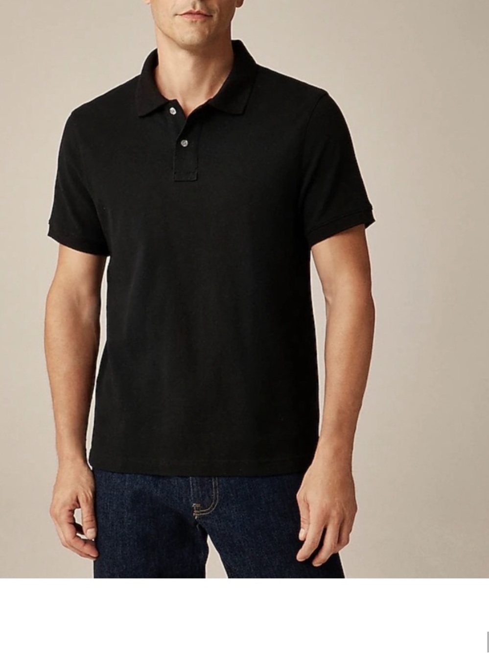 J. Crew Black Stretch Pique Short-Sleeve Polo with Chest Pocket